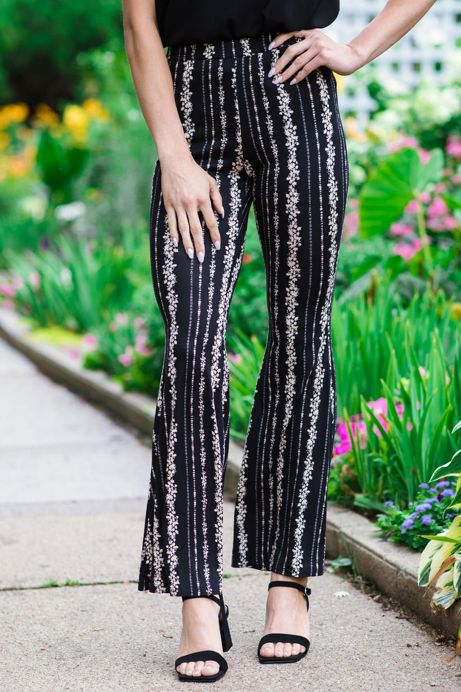 Black and Tan Floral Print Flare Pants - Filly Flair