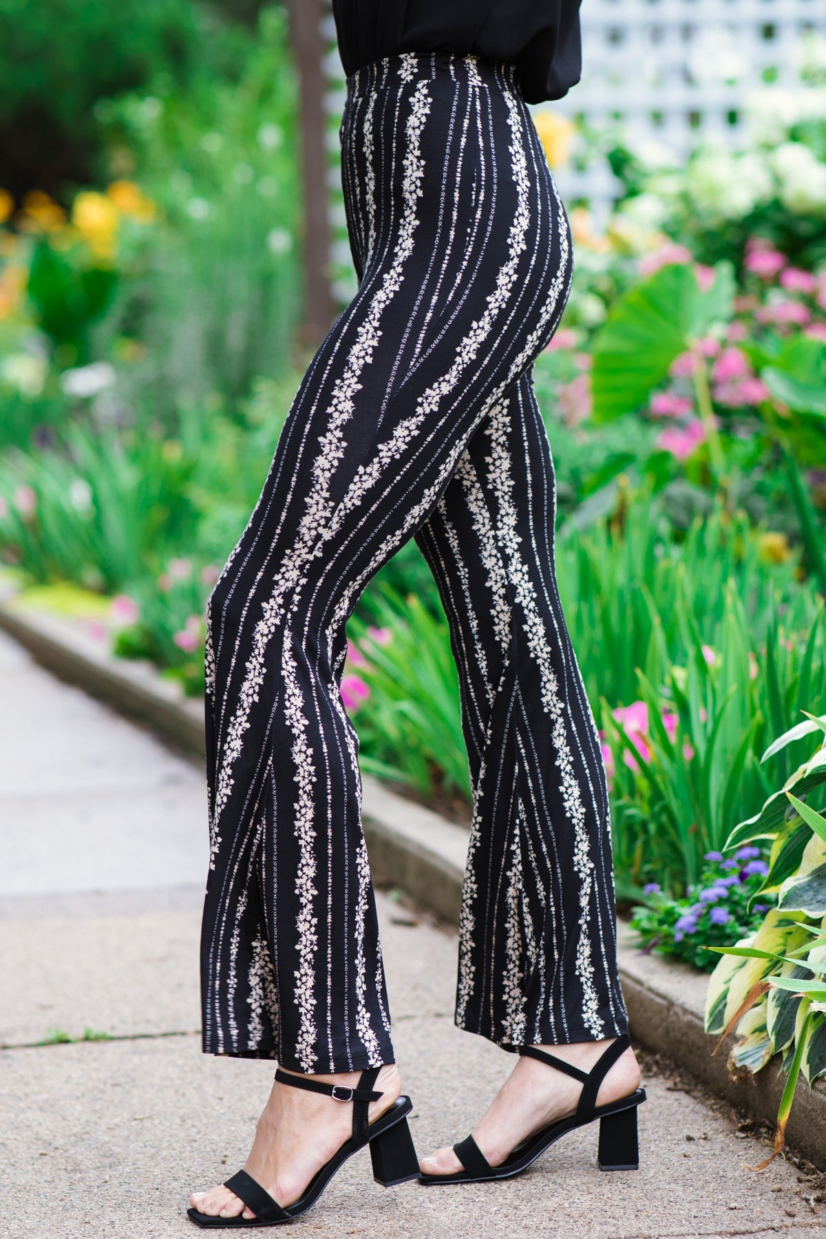 Black and Tan Floral Print Flare Pants - Filly Flair