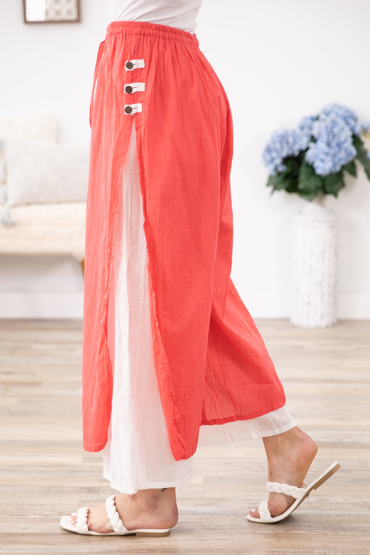 Coral and White Pull On Pants - Filly Flair