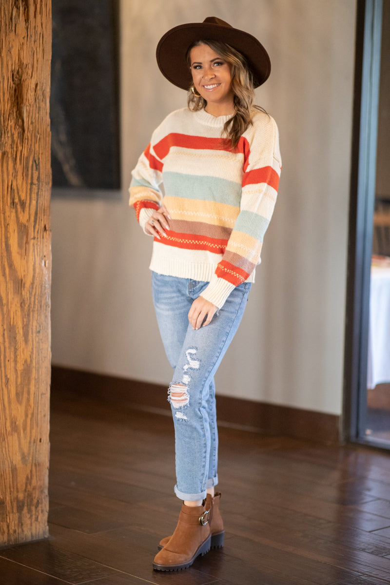 Orange Multicolor Stripe Sweater - Filly Flair
