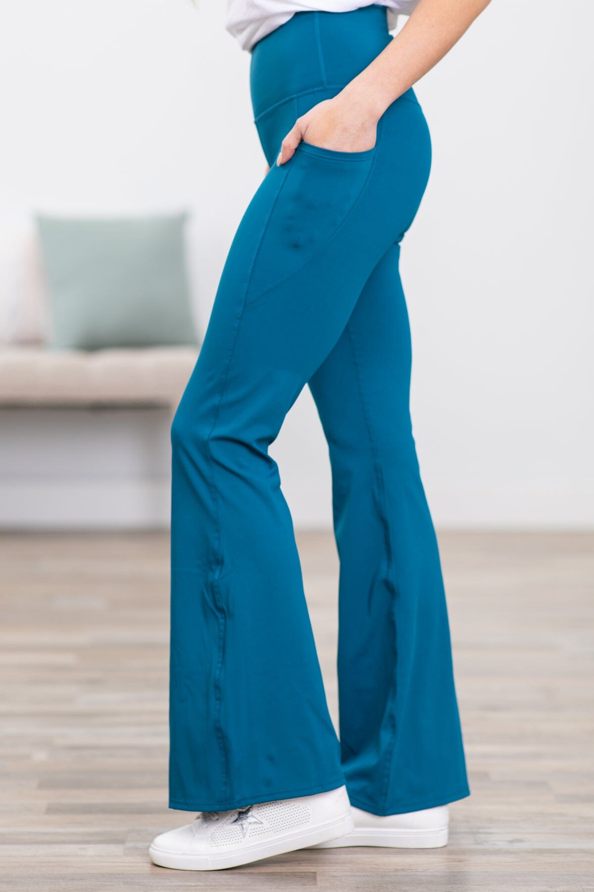 Teal Wide Waistband Flare Yoga Pants - Filly Flair