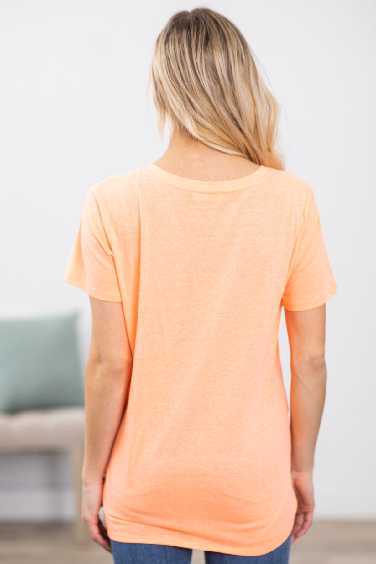 Neon Coral V-Neck Boyfriend Fit Tee - Filly Flair