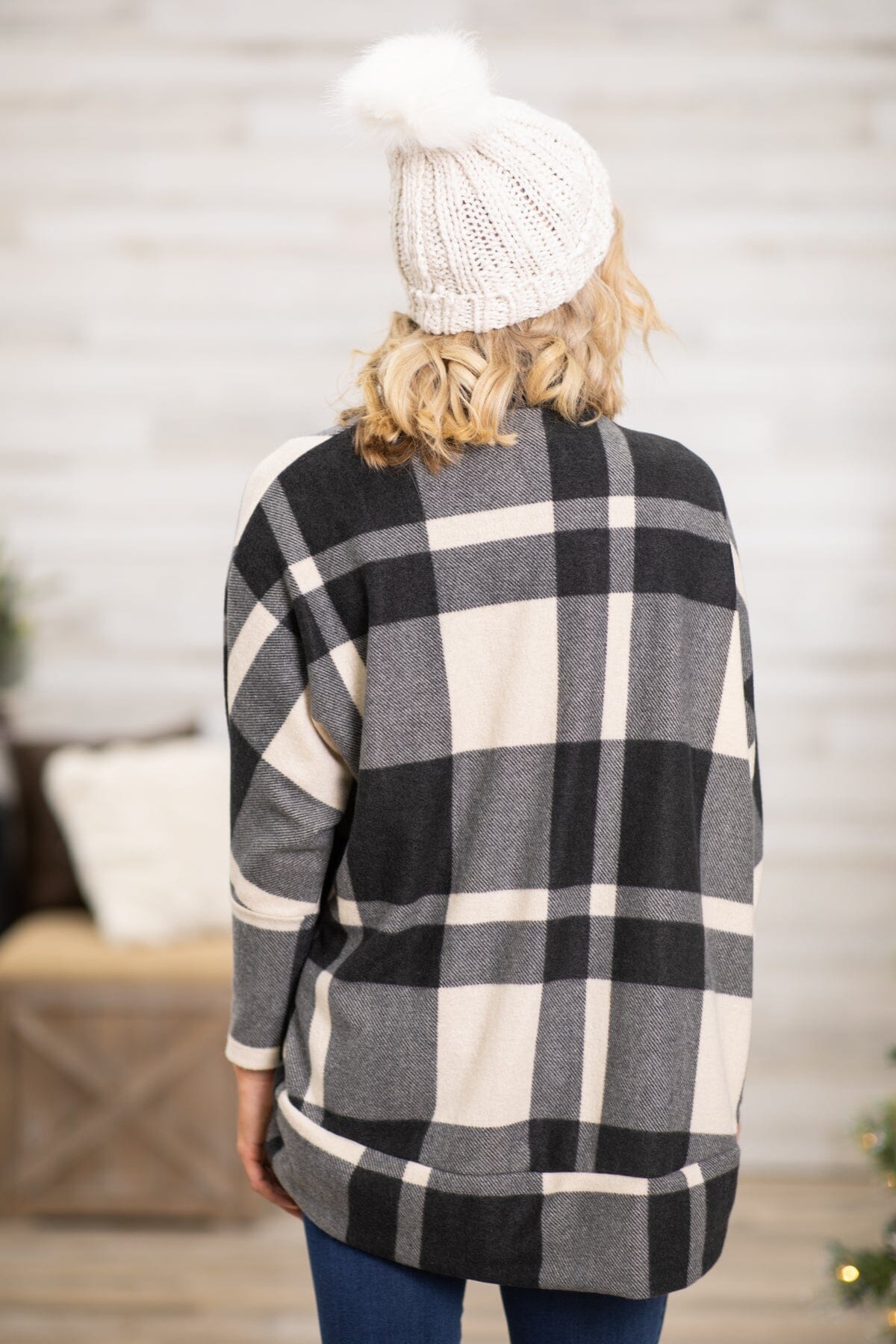 Cream and Black Plaid Cocoon Cardigan - Filly Flair
