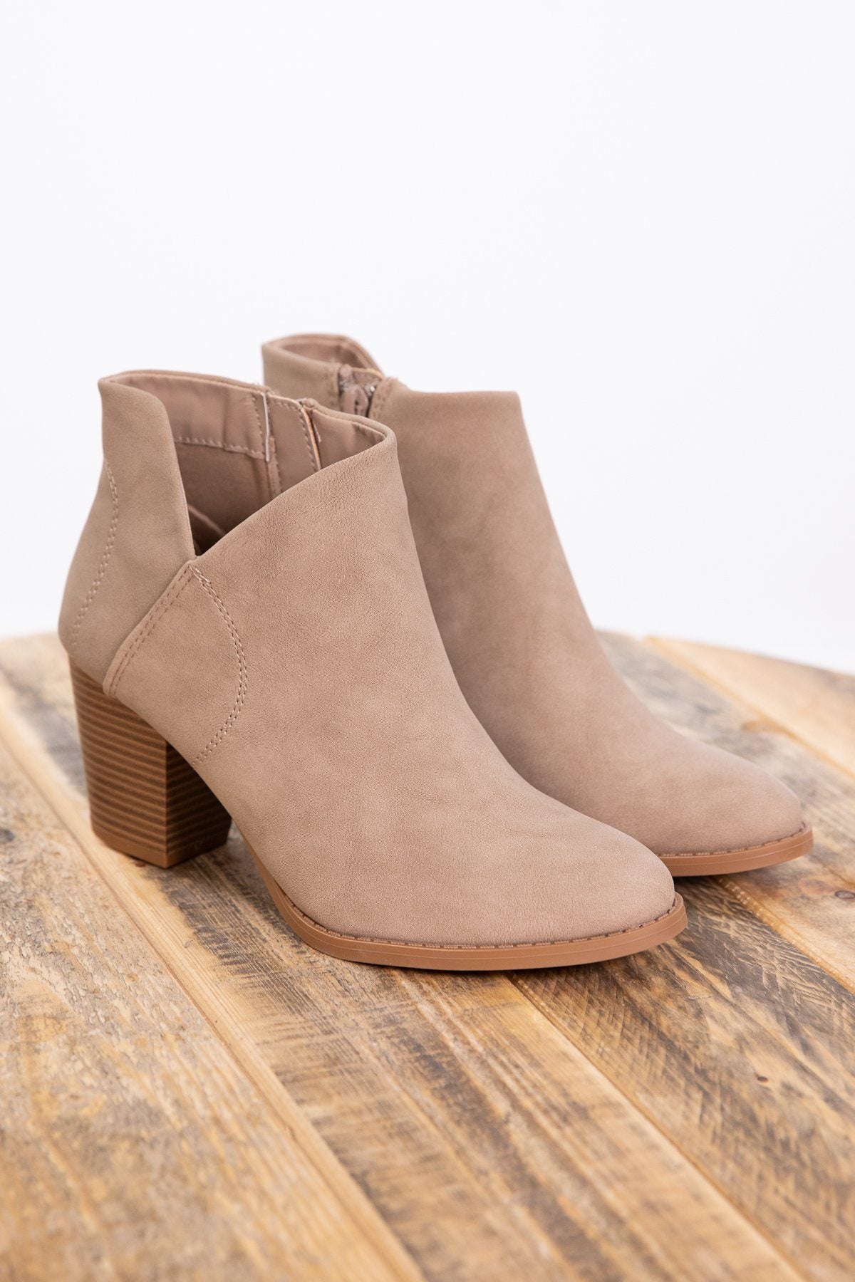 Tan Zip Up Crossover Side Bootie - Filly Flair