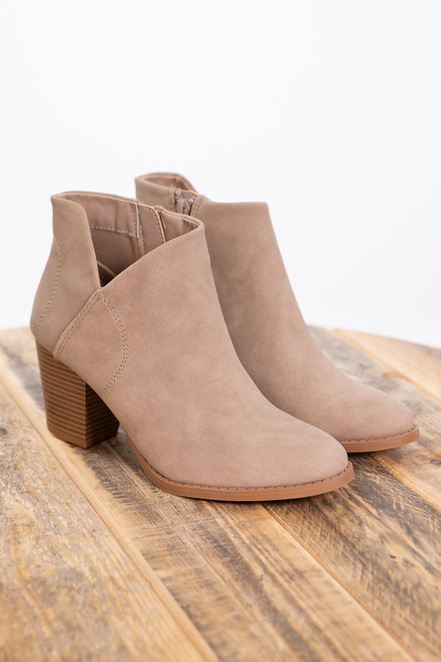 Tan Zip Up Crossover Side Bootie - Filly Flair