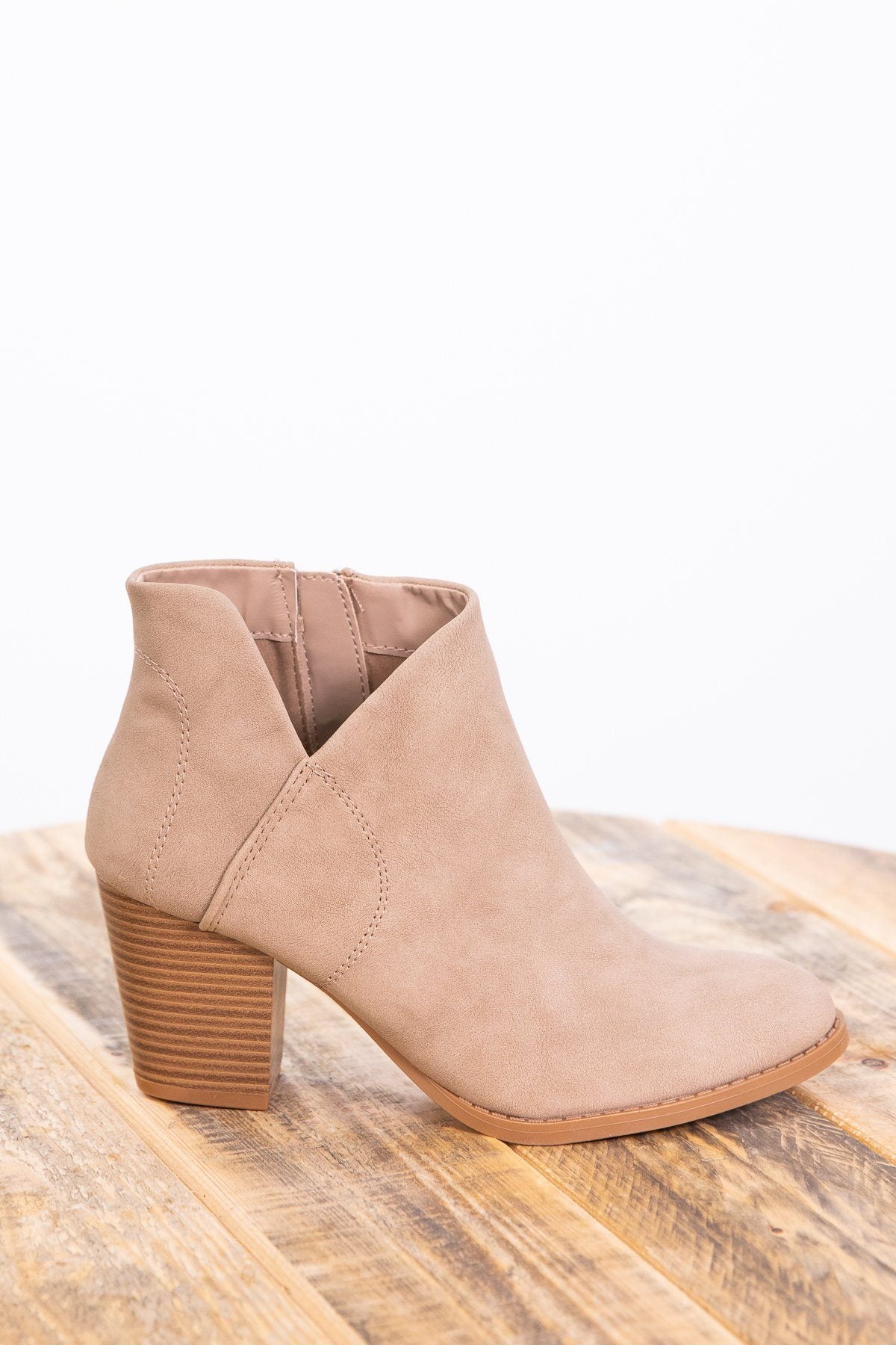 Tan Zip Up Crossover Side Bootie - Filly Flair