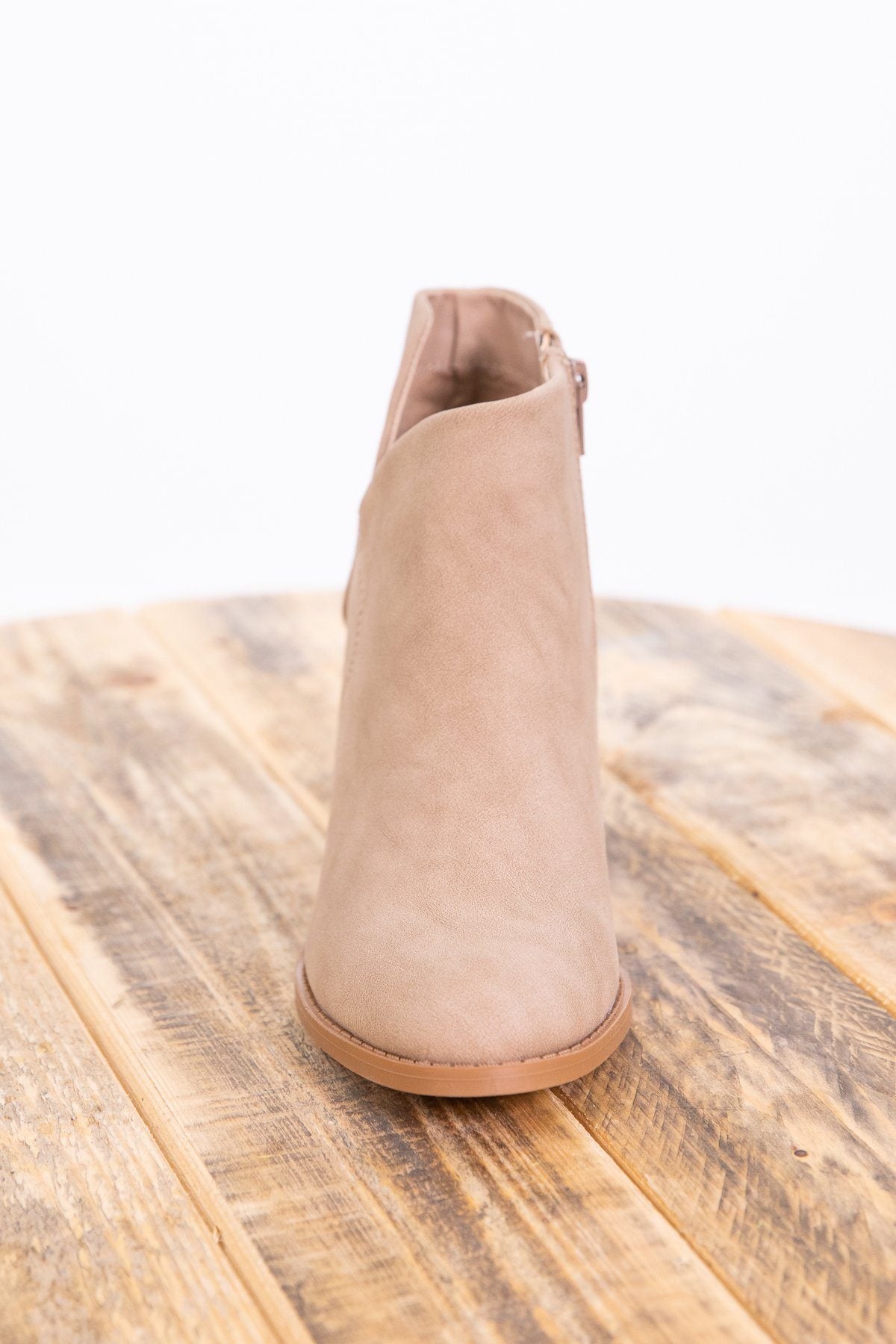 Tan Zip Up Crossover Side Bootie - Filly Flair