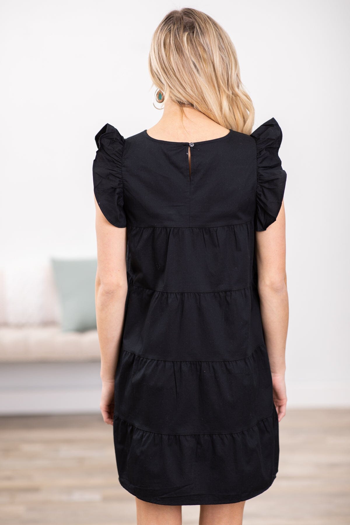 Black Tiered Ruffle Sleeve Dress - Filly Flair