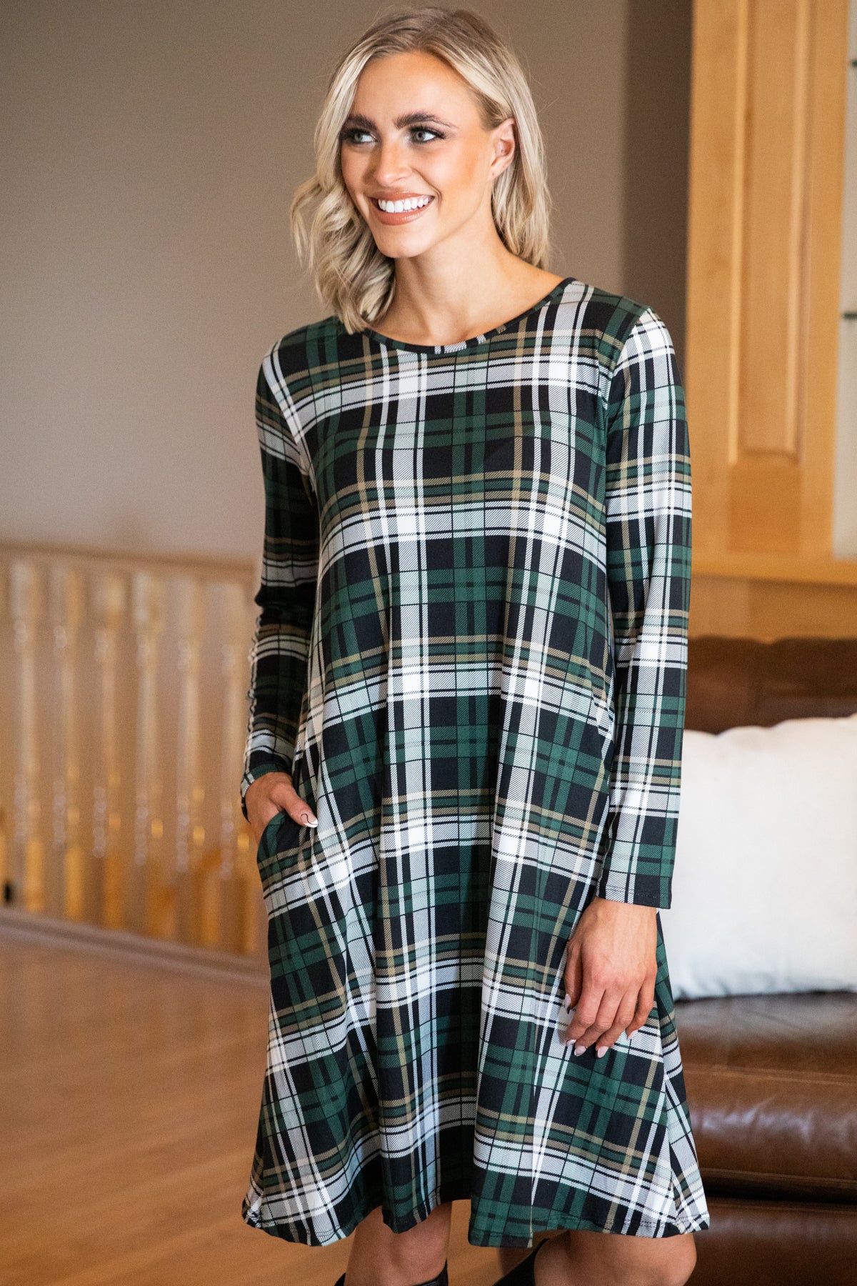 Hunter Green and Black Plaid Dress - Filly Flair