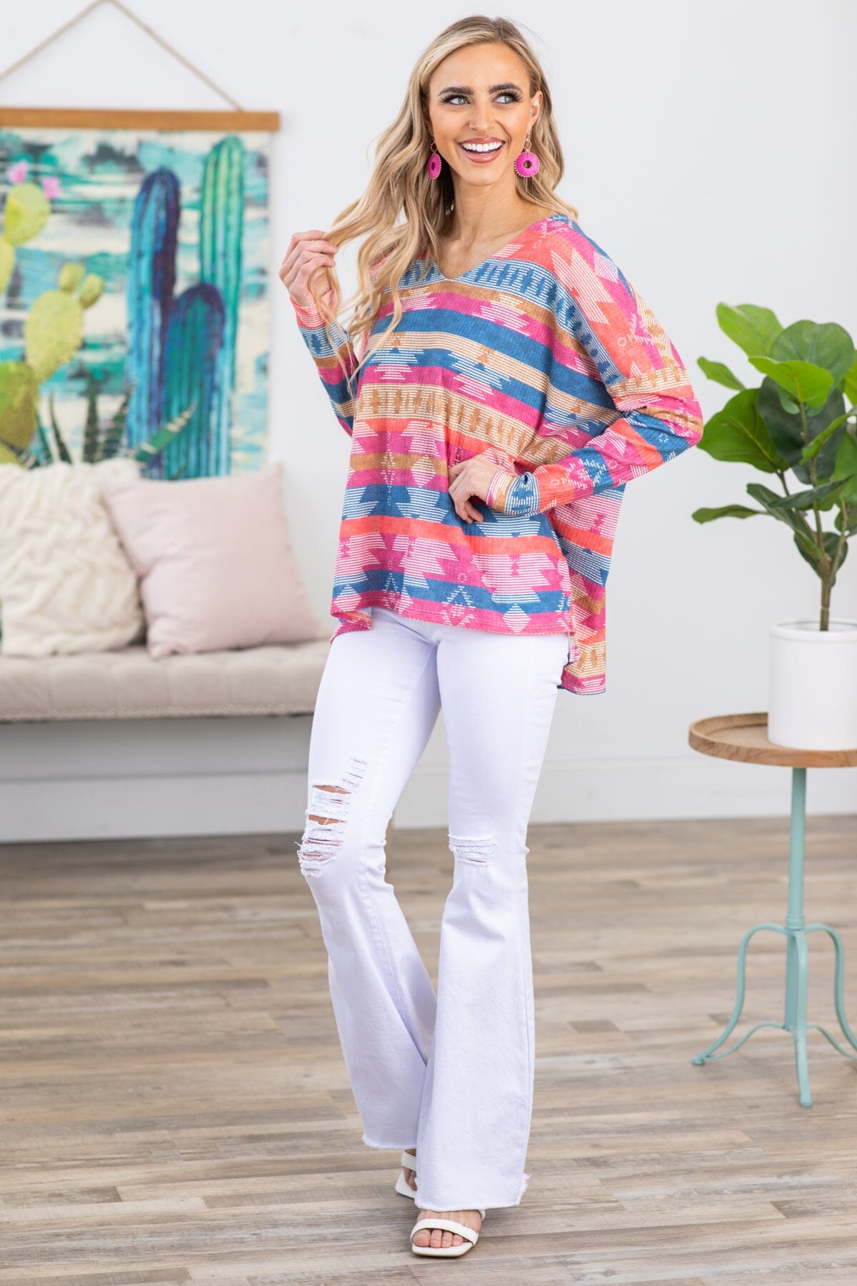 Pink Multicolor Aztec Stripe Top - Filly Flair