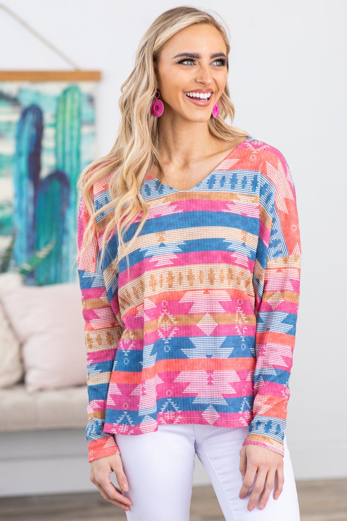 Pink Multicolor Aztec Stripe Top - Filly Flair