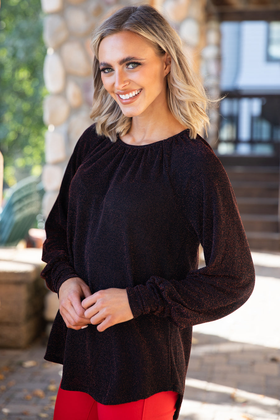 Black Shimmer Long Sleeve Top - Filly Flair