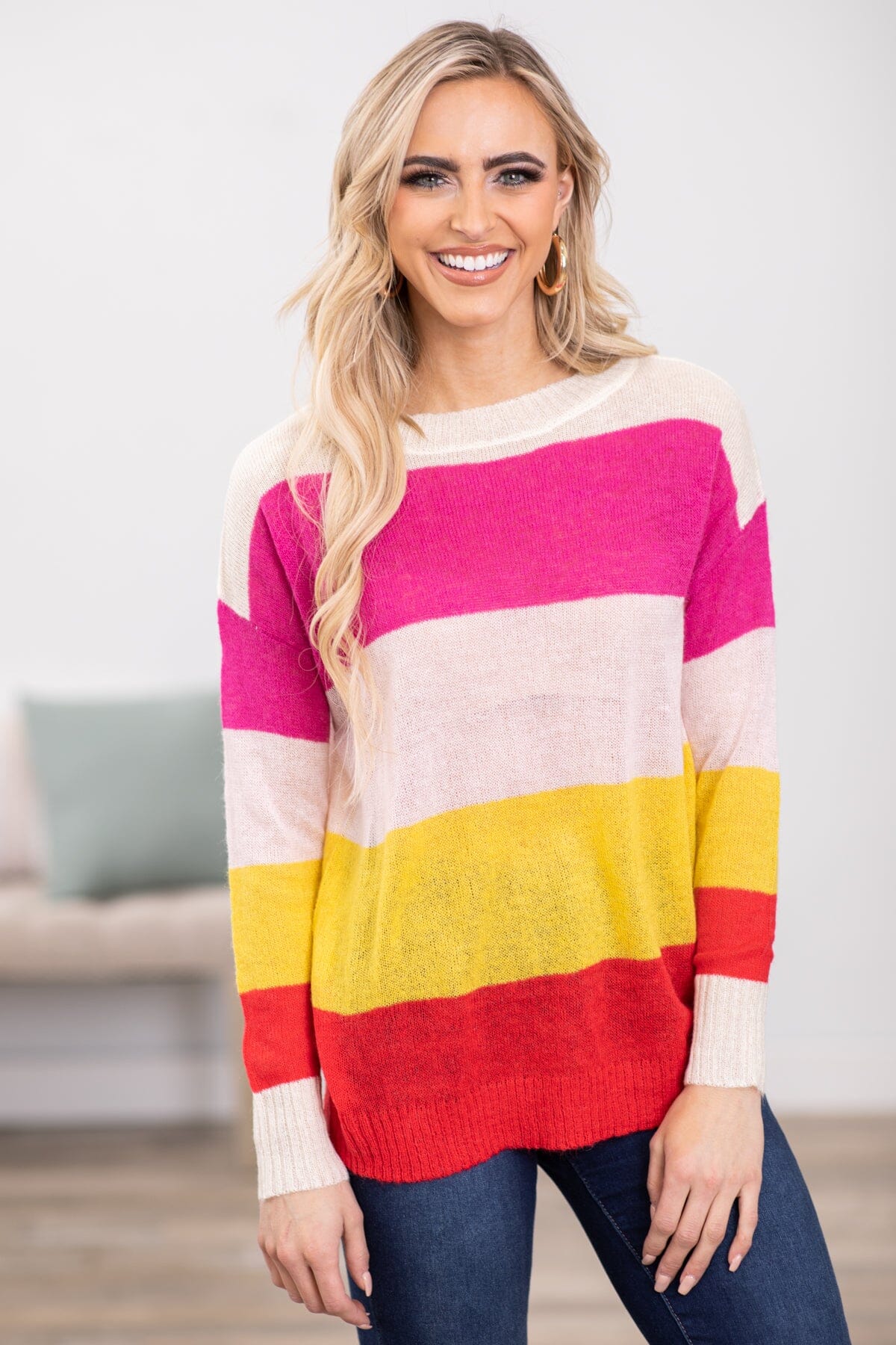 Hot Pink and Yellow Colorblock Sweater · Filly Flair