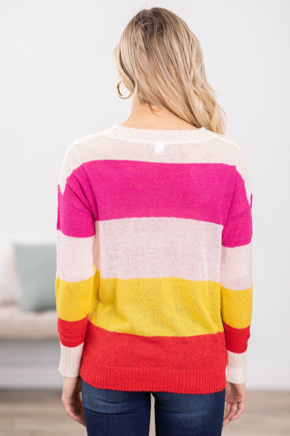 Hot Pink and Yellow Colorblock Sweater - Filly Flair