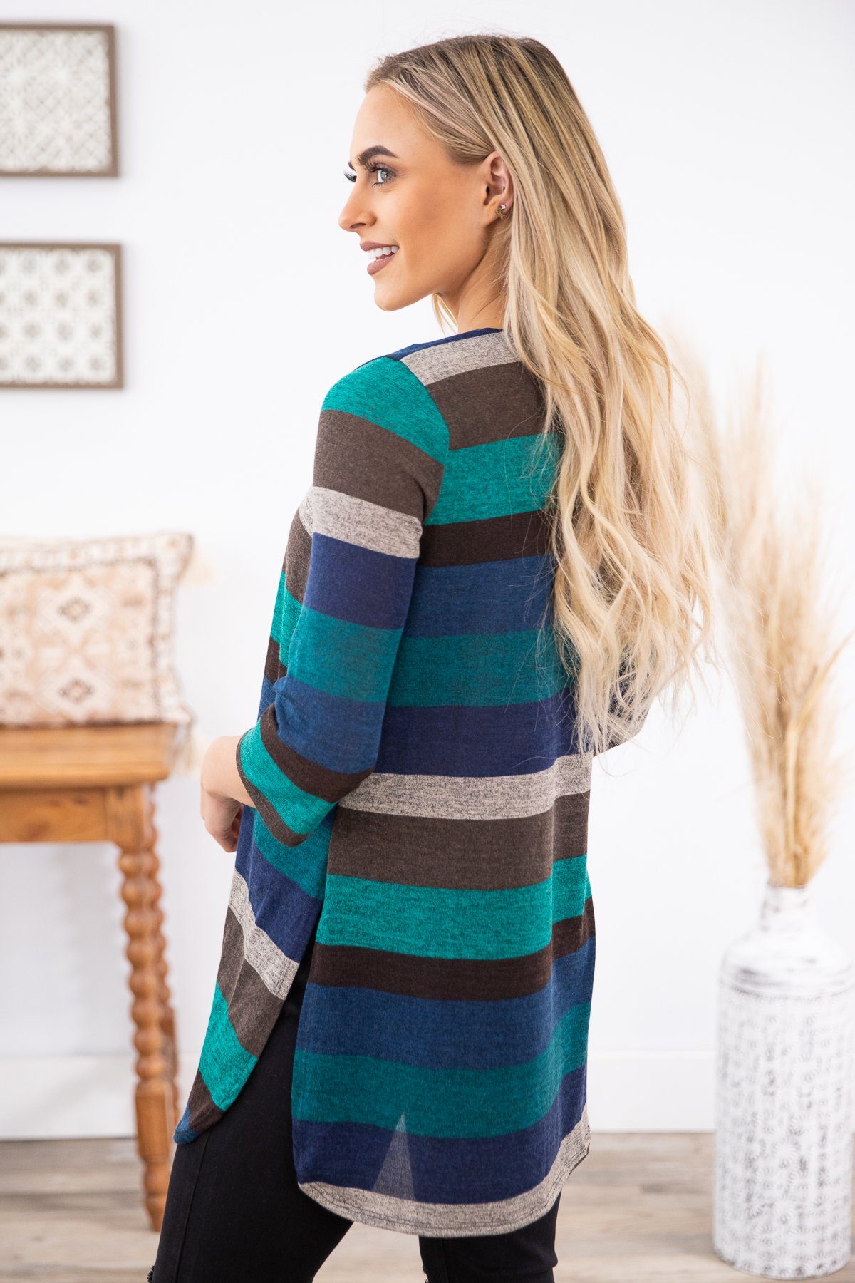 Navy and Teal Multicolor Stripe Cardigan - Filly Flair