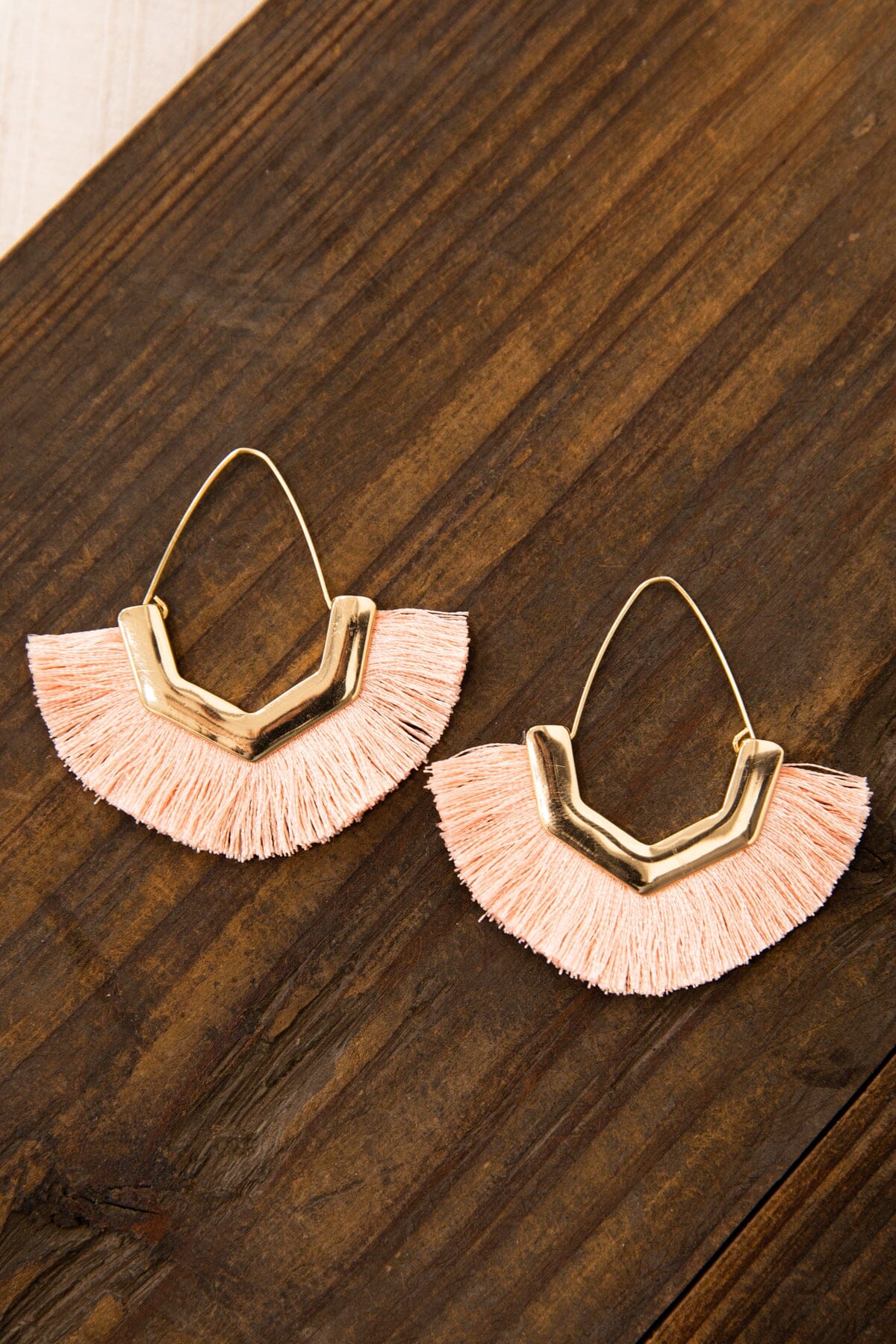 Coral and Gold Fan Shaped Tassel Earrings - Filly Flair