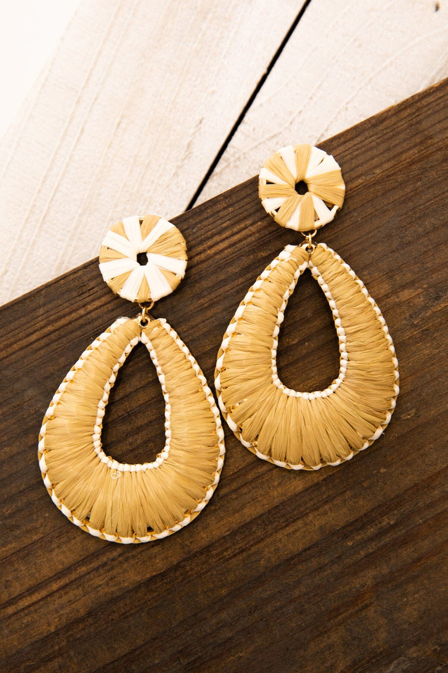 Tan Raffia Wrapped Teardrop Earrings - Filly Flair