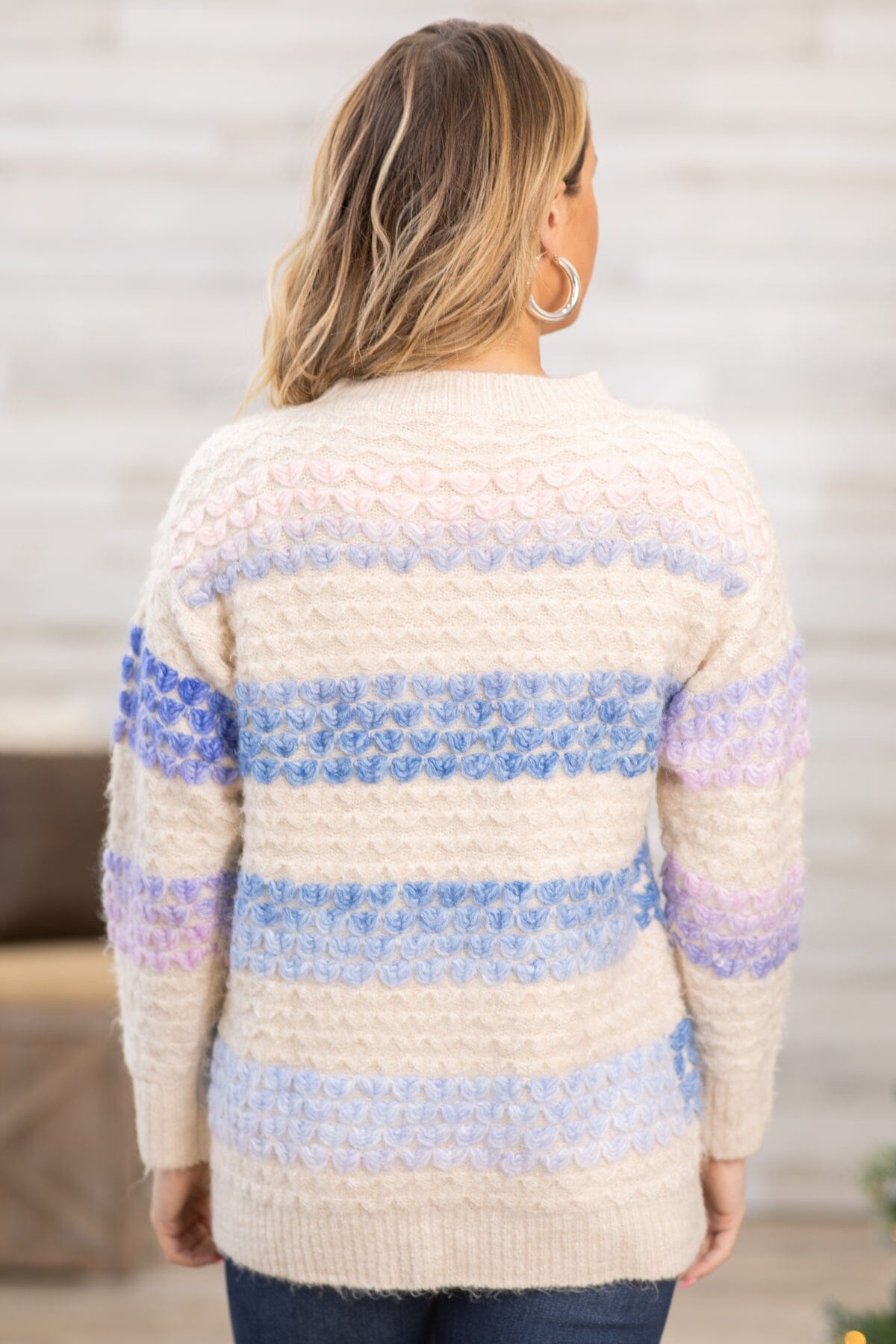Cream and Blue Ombre Textured Sweater - Filly Flair