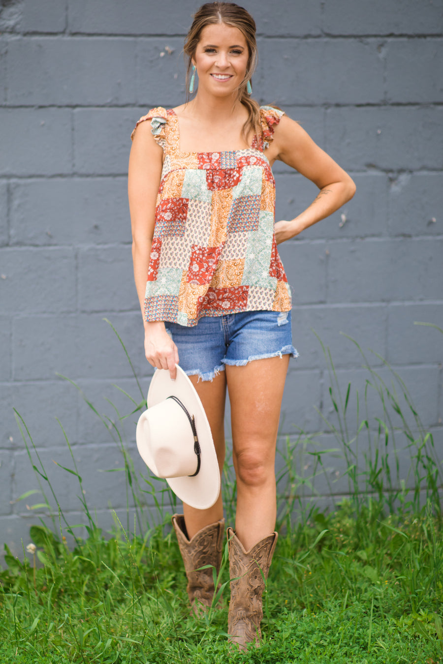 Rust and Mustard Patchwork Print Tank - Filly Flair