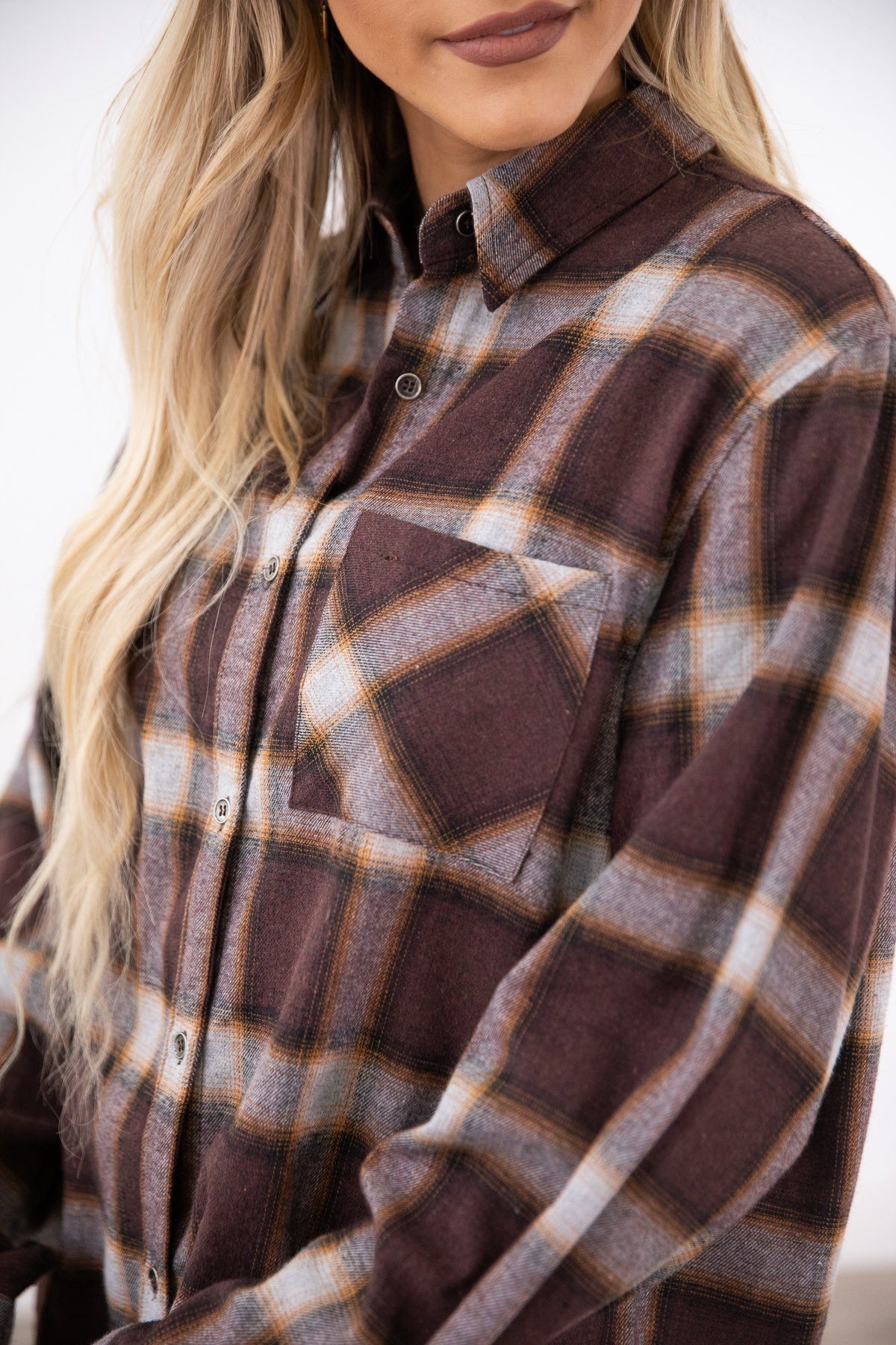 Chestnut Plaid Button Up Top - Filly Flair