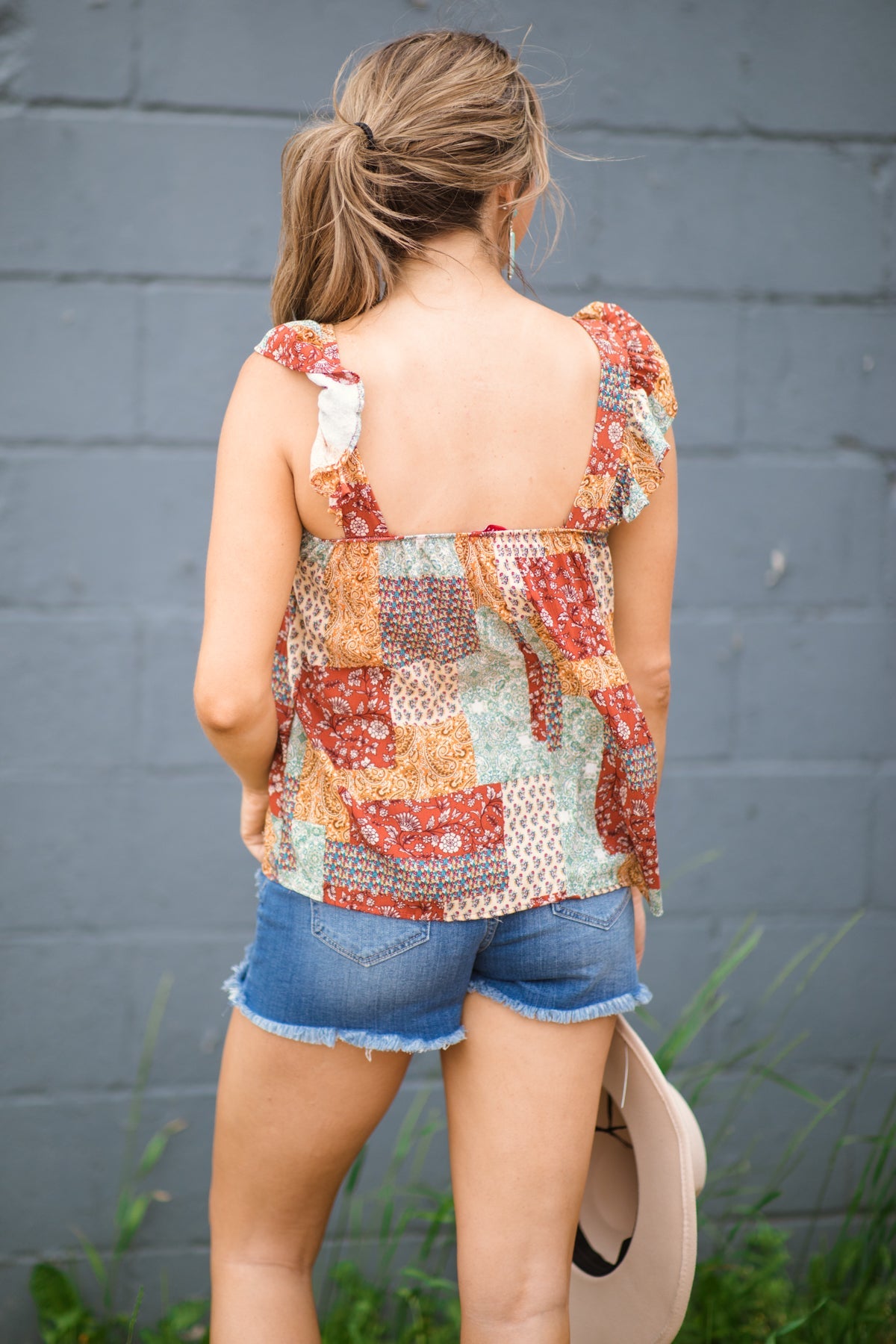 Rust and Mustard Patchwork Print Tank - Filly Flair