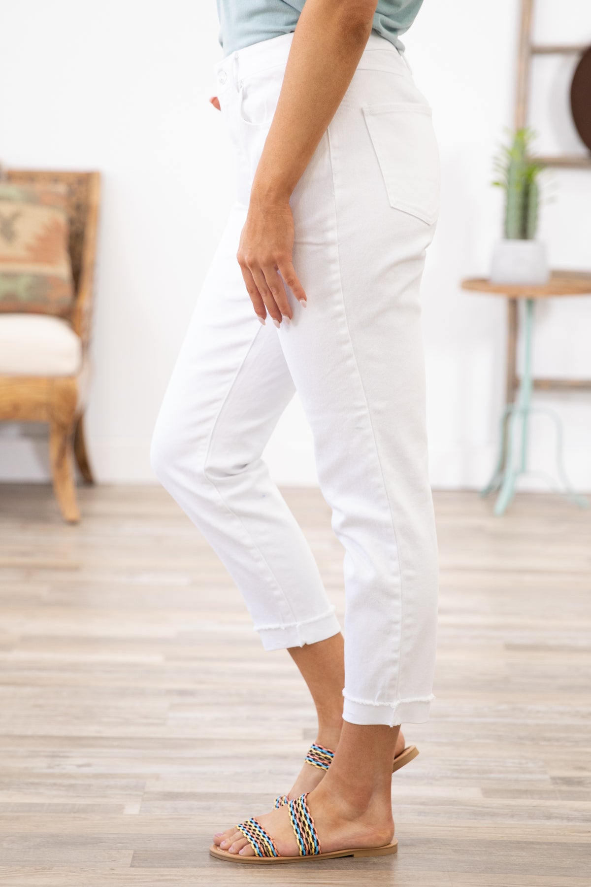White Fray Hem High Rise Mom Jeans - Filly Flair
