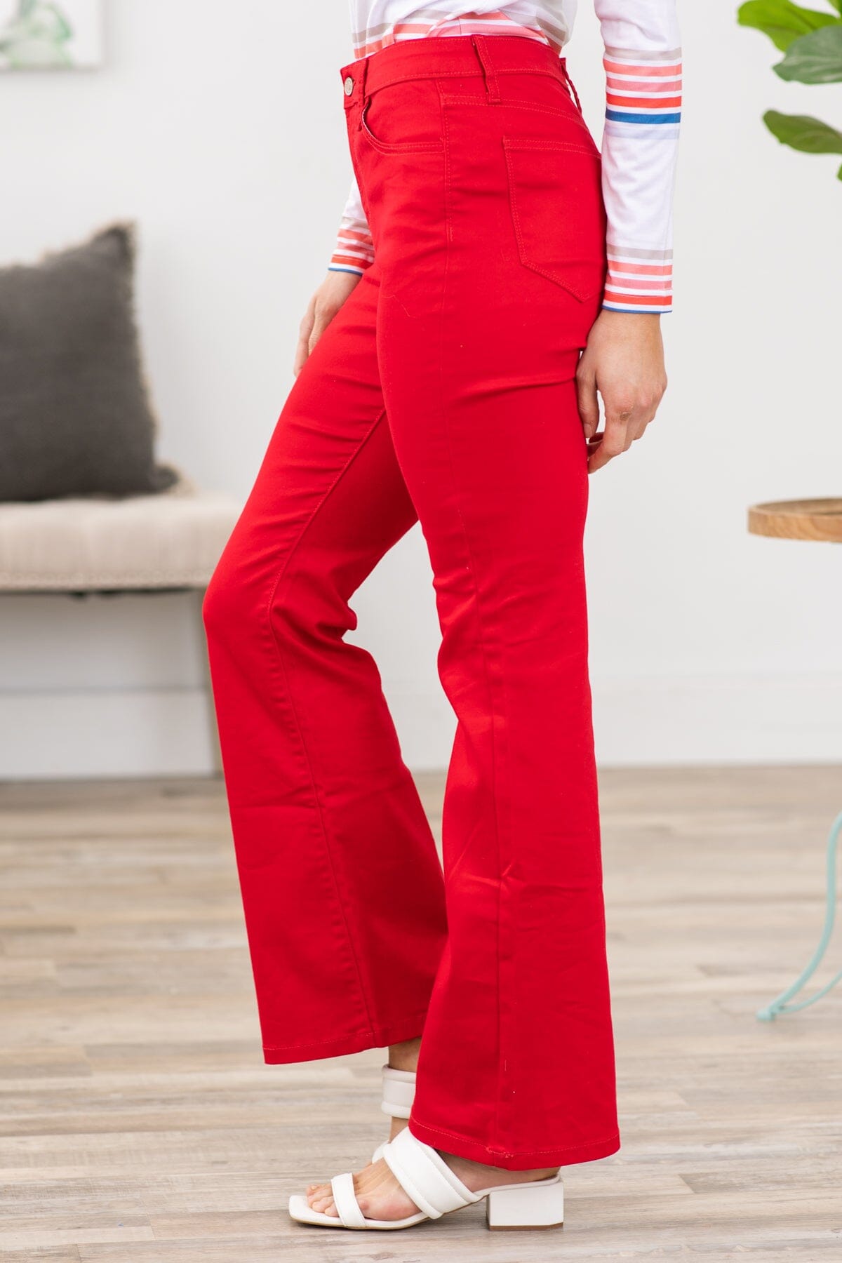 Zenana Red Bootcut Pants With Stretch