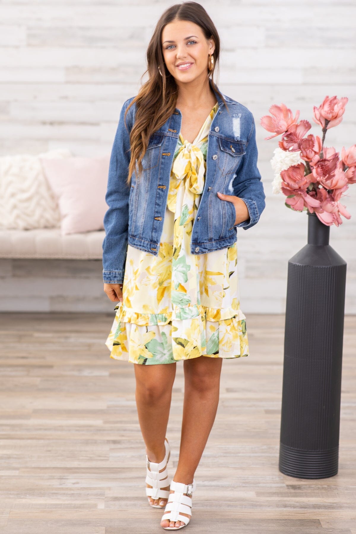 Pastel Yellow Floral Smocked Waist Dress - Filly Flair