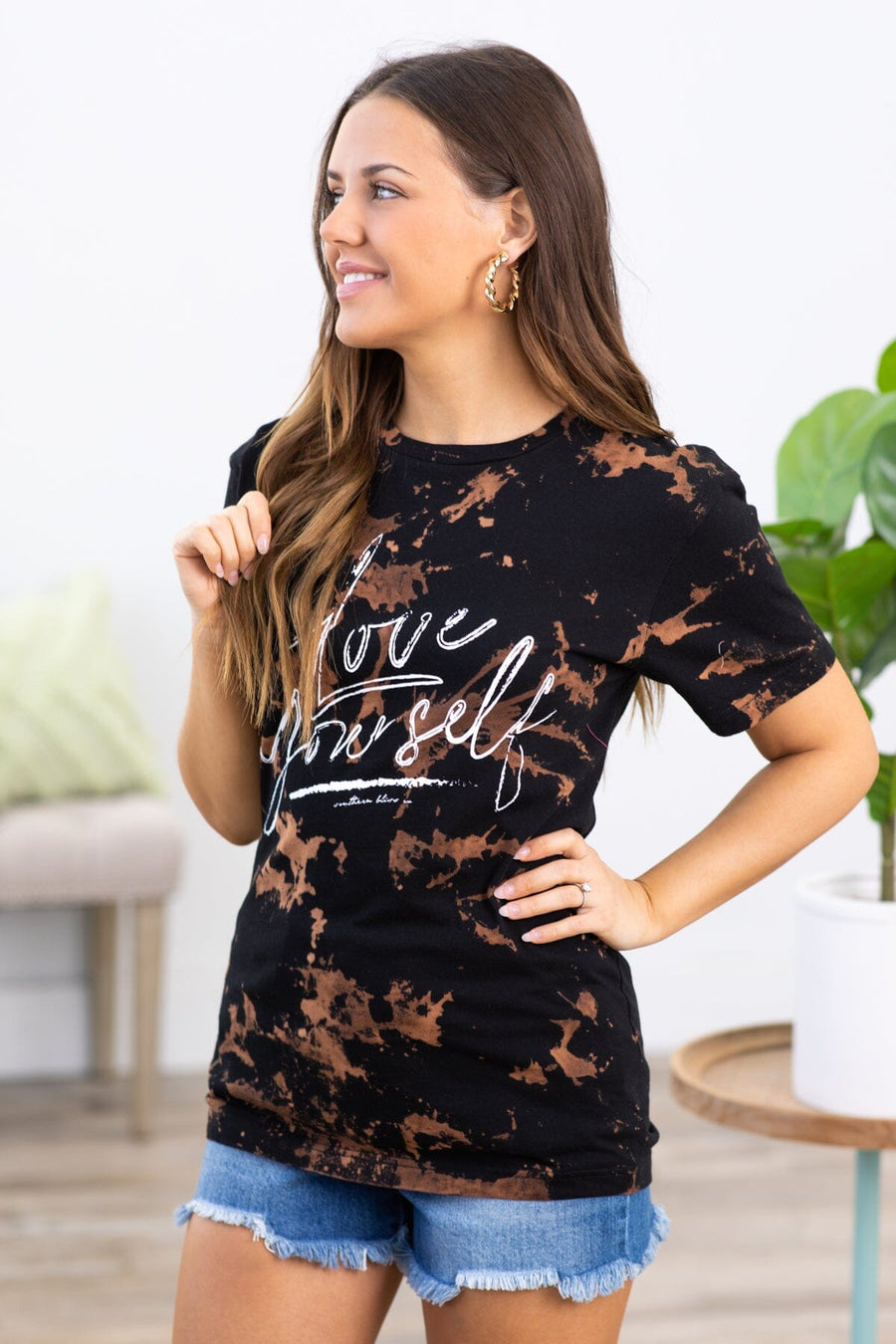 Black and Cognac Love Yourself Graphic Tee - Filly Flair