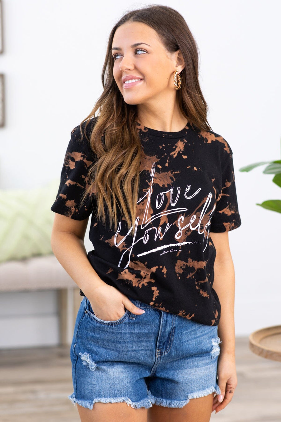Black and Cognac Love Yourself Graphic Tee - Filly Flair