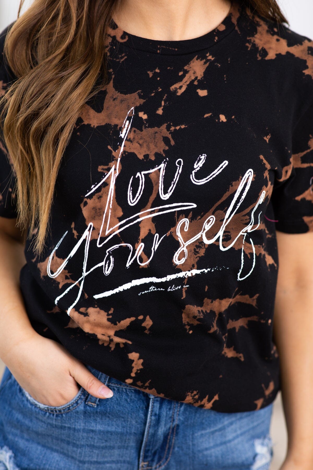 Black and Cognac Love Yourself Graphic Tee - Filly Flair