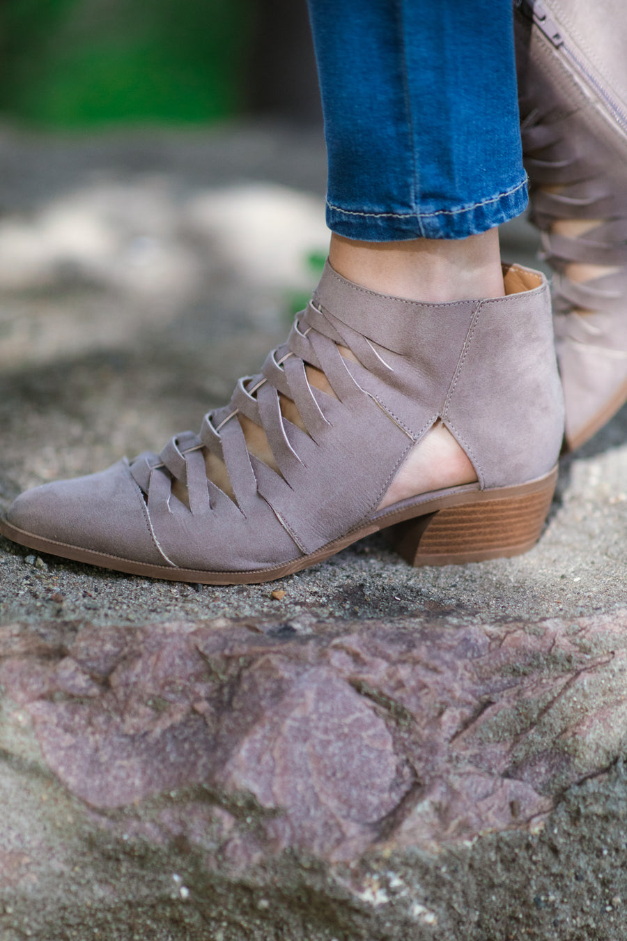 Mocha Faux Suede Bootie With Cutouts - Filly Flair