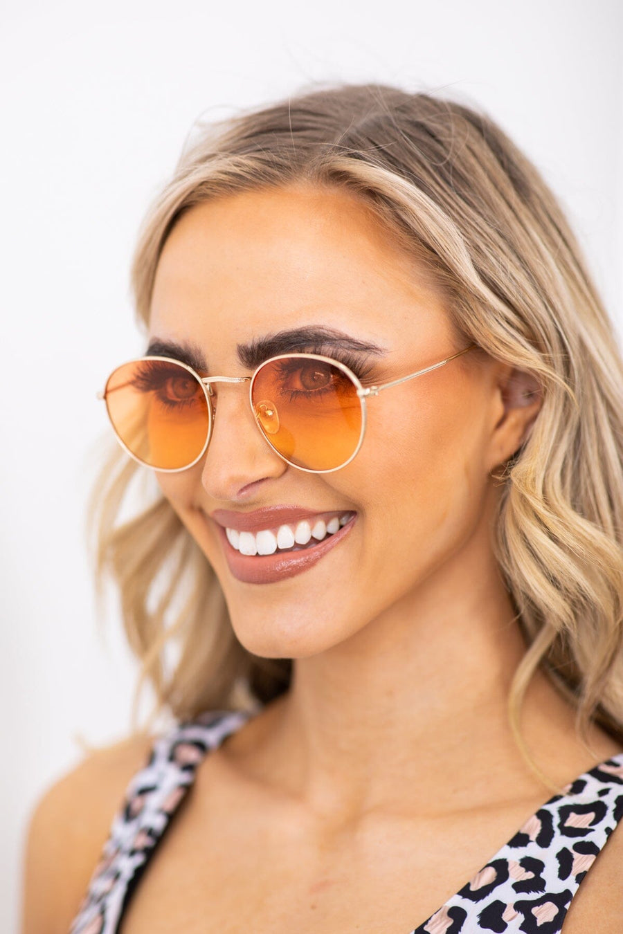 Peach Tinted Lens Round Frame Sunglasses - Filly Flair