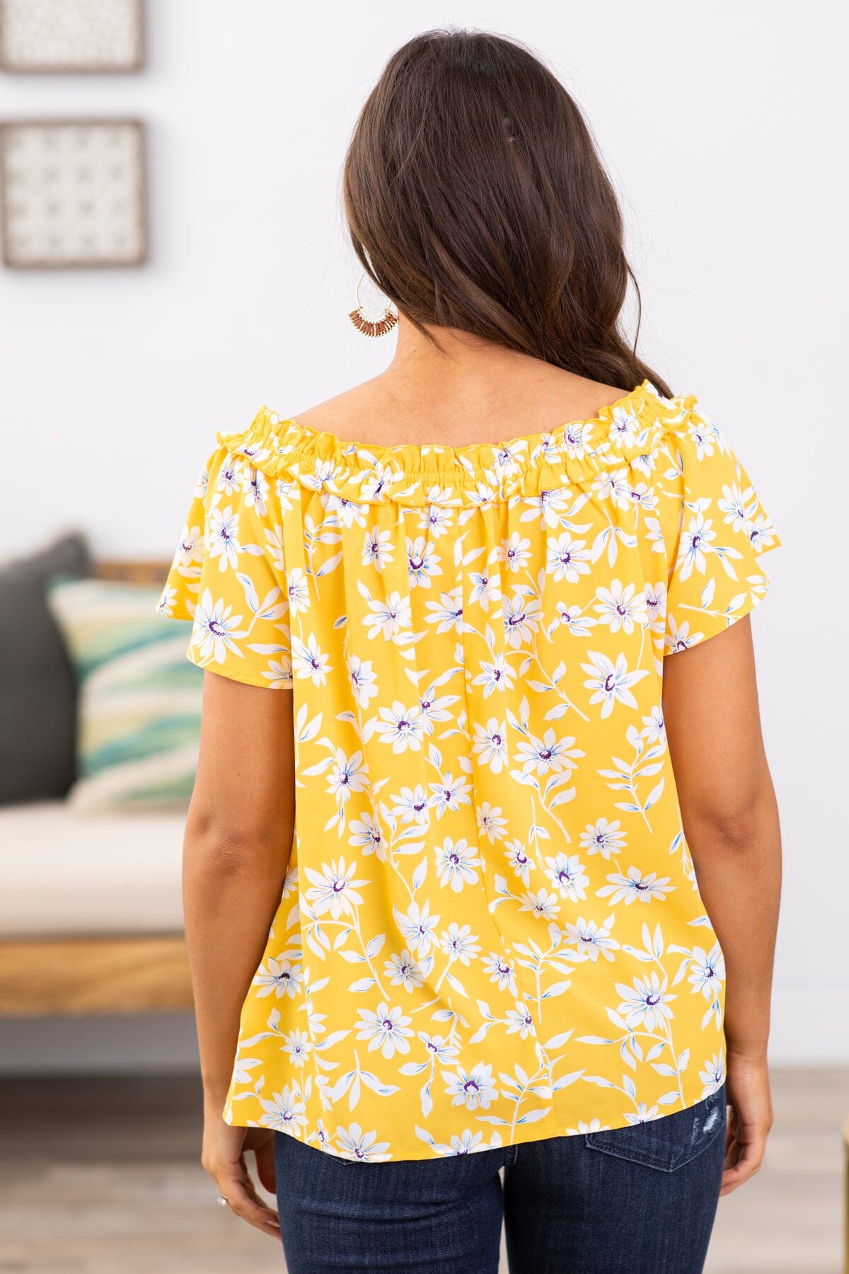 Yellow and Blue Floral Smocked Trim Top - Filly Flair