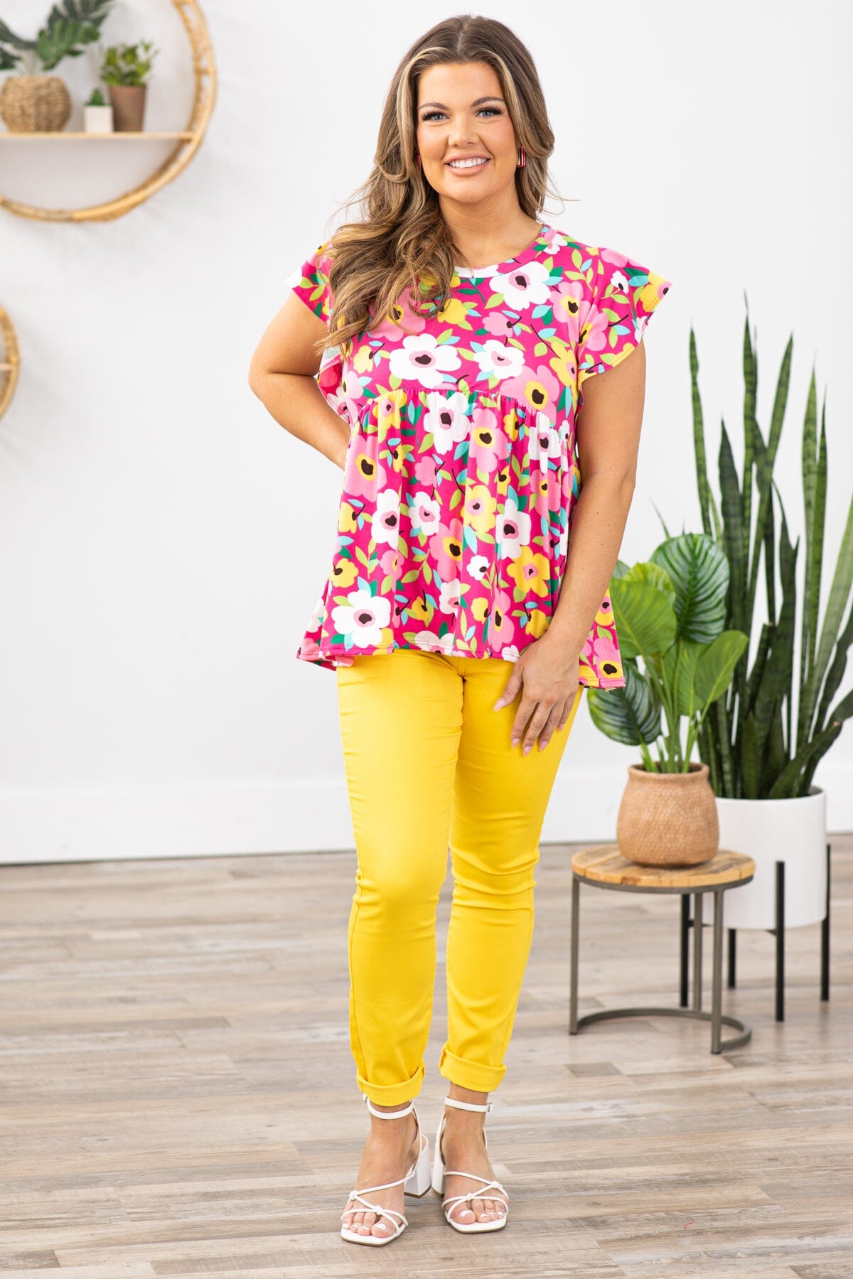 Hot Pink and Yellow Floral Babydoll Top - Filly Flair