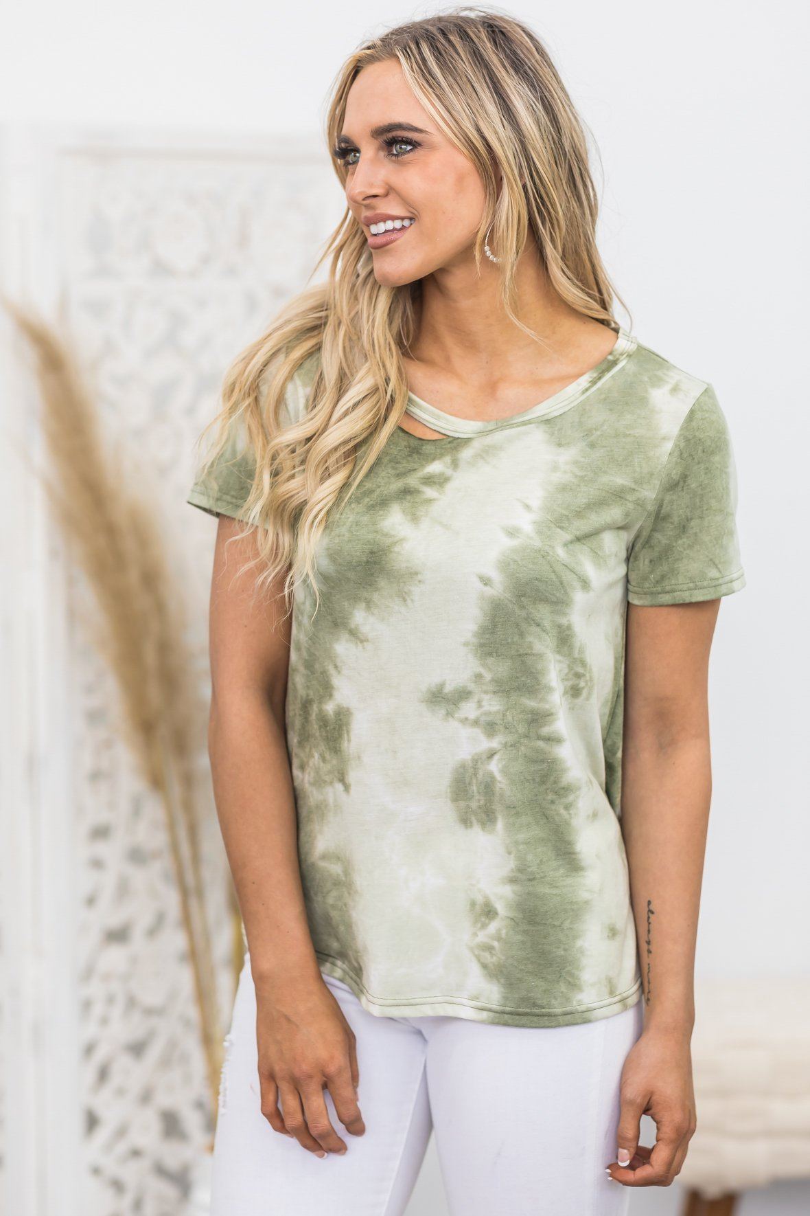 Lightning Crashes Tie Dye Top in Olive - Filly Flair