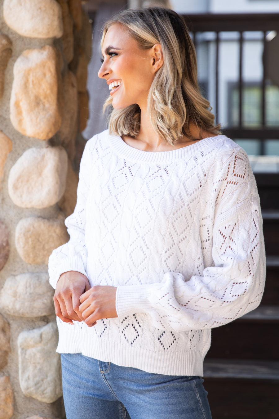 Ivory Pointelle Sweater - Filly Flair