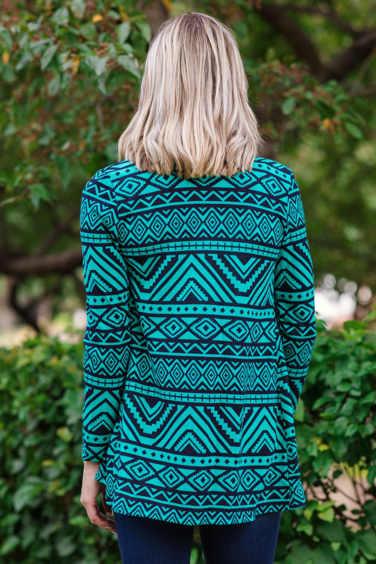 Turquoise and Navy Aztec Print Cardigan - Filly Flair