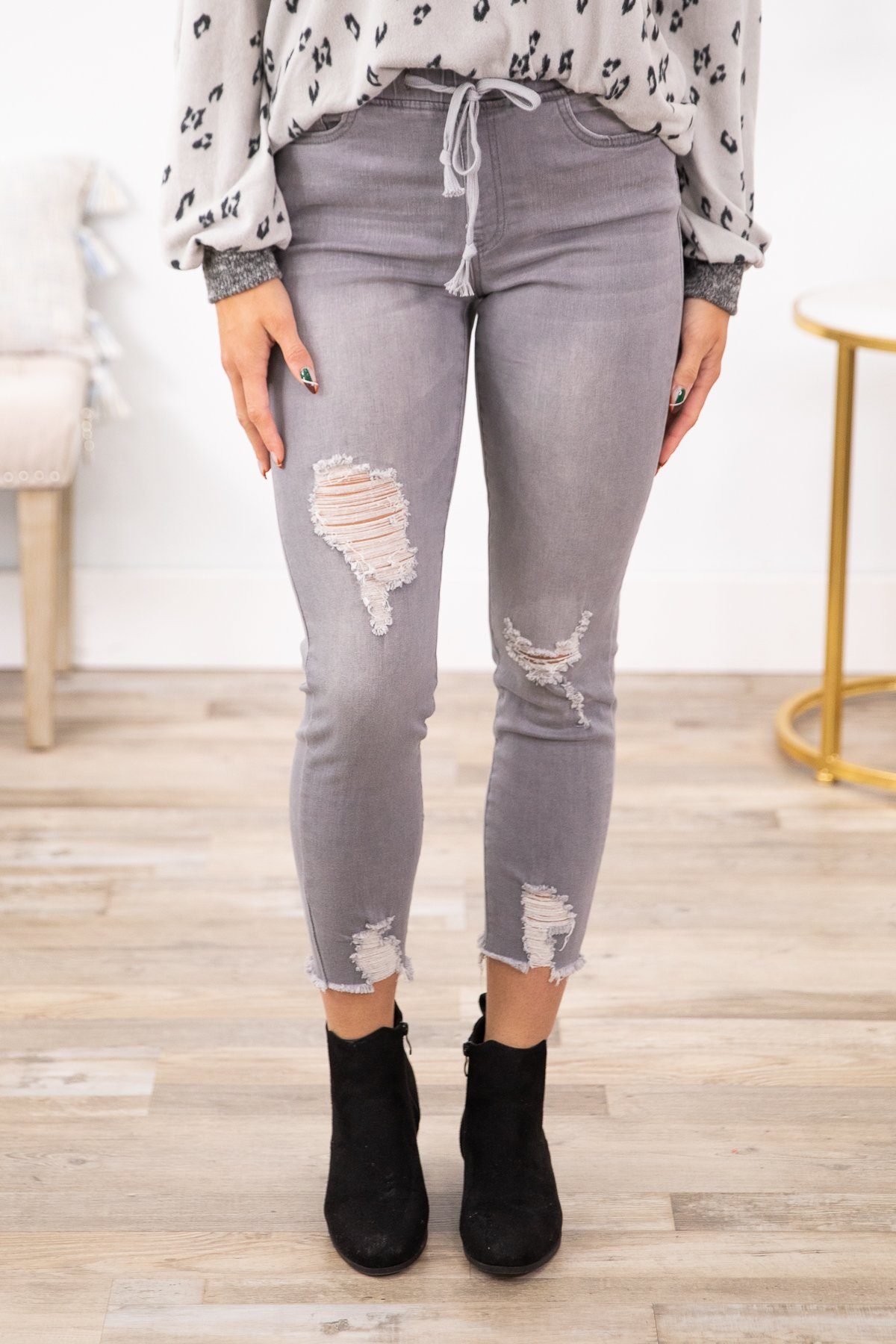 OLD PRODUCT YMI Grey High Rise Distressed Jogger - Filly Flair