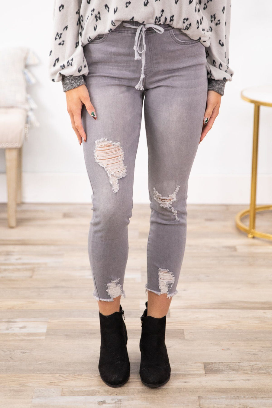 OLD PRODUCT YMI Grey High Rise Distressed Jogger - Filly Flair