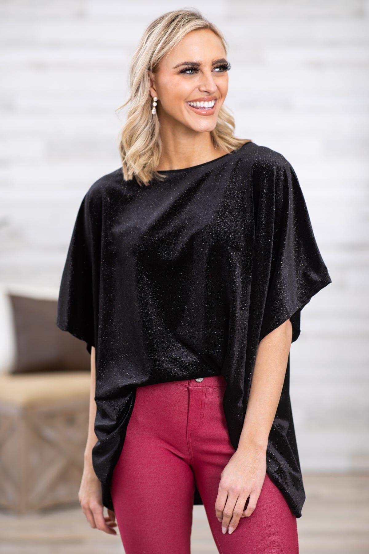 Black Velvet Dolman Sleeve Top - Filly Flair