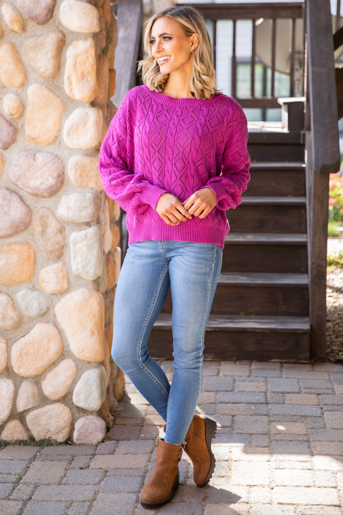 Berry Pointelle Sweater - Filly Flair