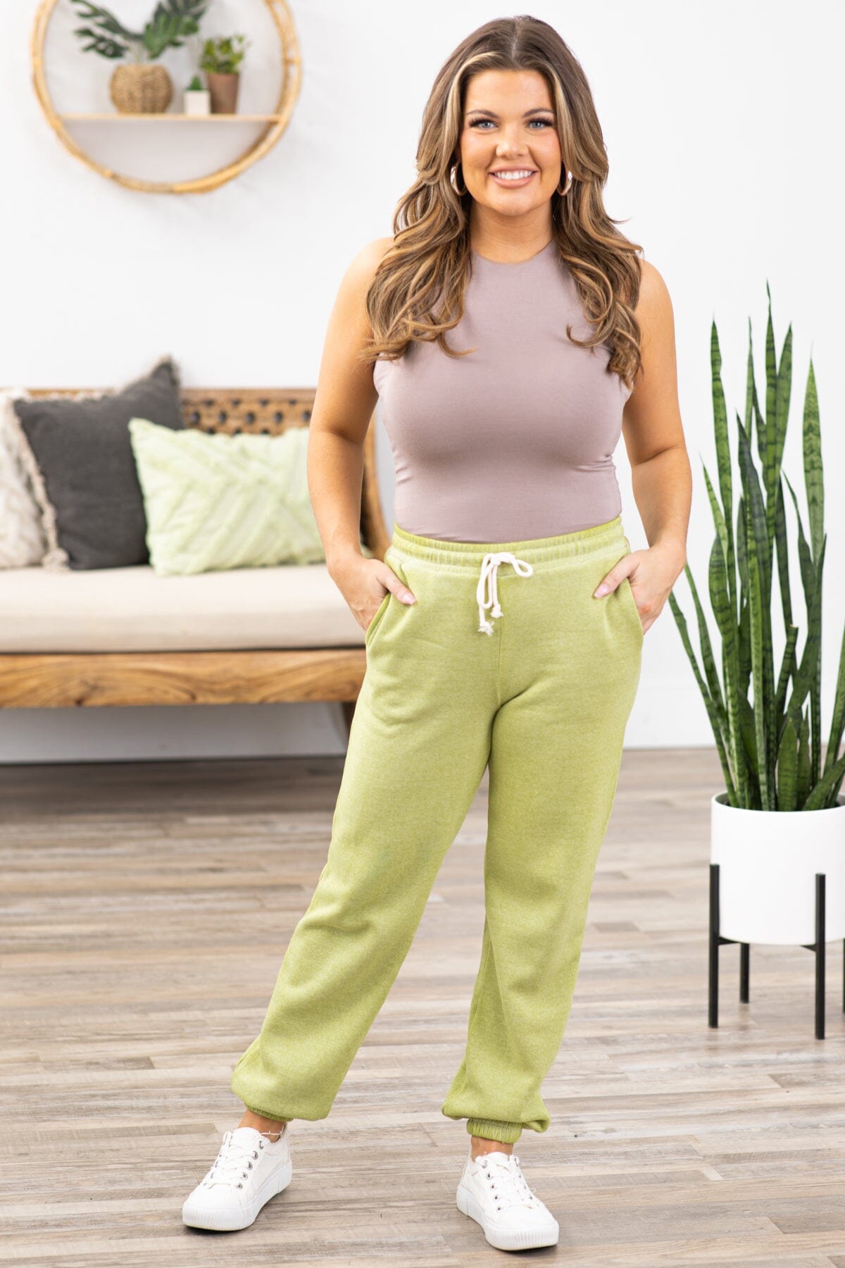 Light Olive Pigment Dyed Jogger Sweatpants - Filly Flair