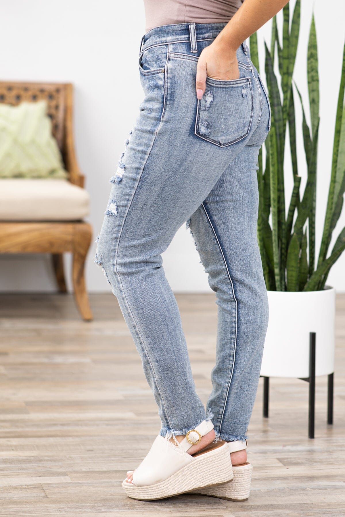 Judy Blue Distressed Button Fly Jeans - Filly Flair