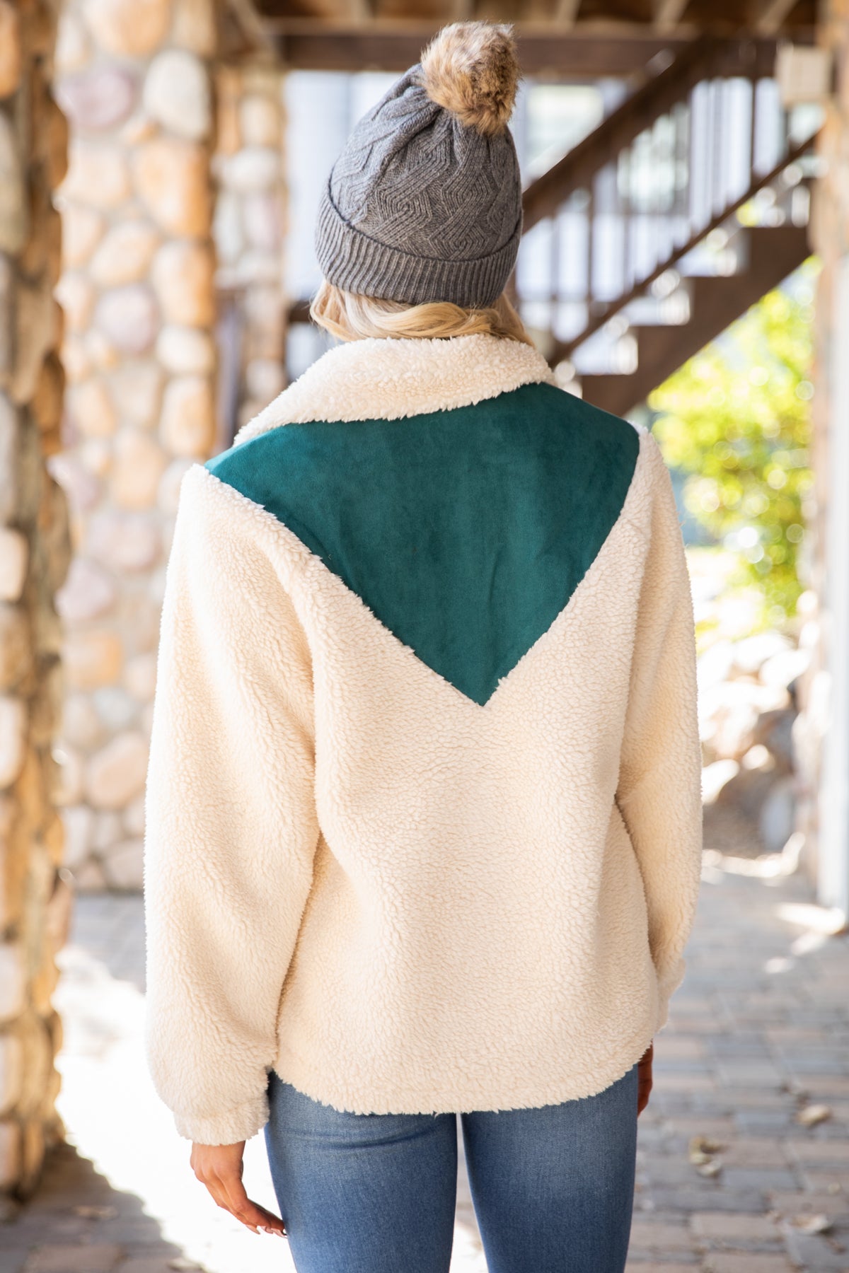 Ivory and Teal Sherpa 1/4 Snap Pullover - Filly Flair