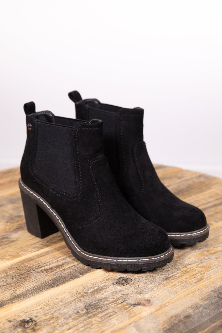 Black Pull On Booties with Stitching Detail - Filly Flair