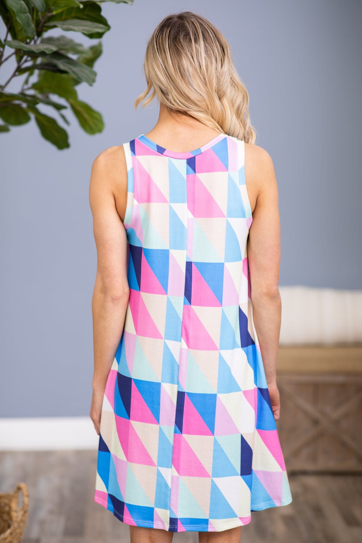 Royal Blue and Pink Multicolor Geometric Dress · Filly Flair