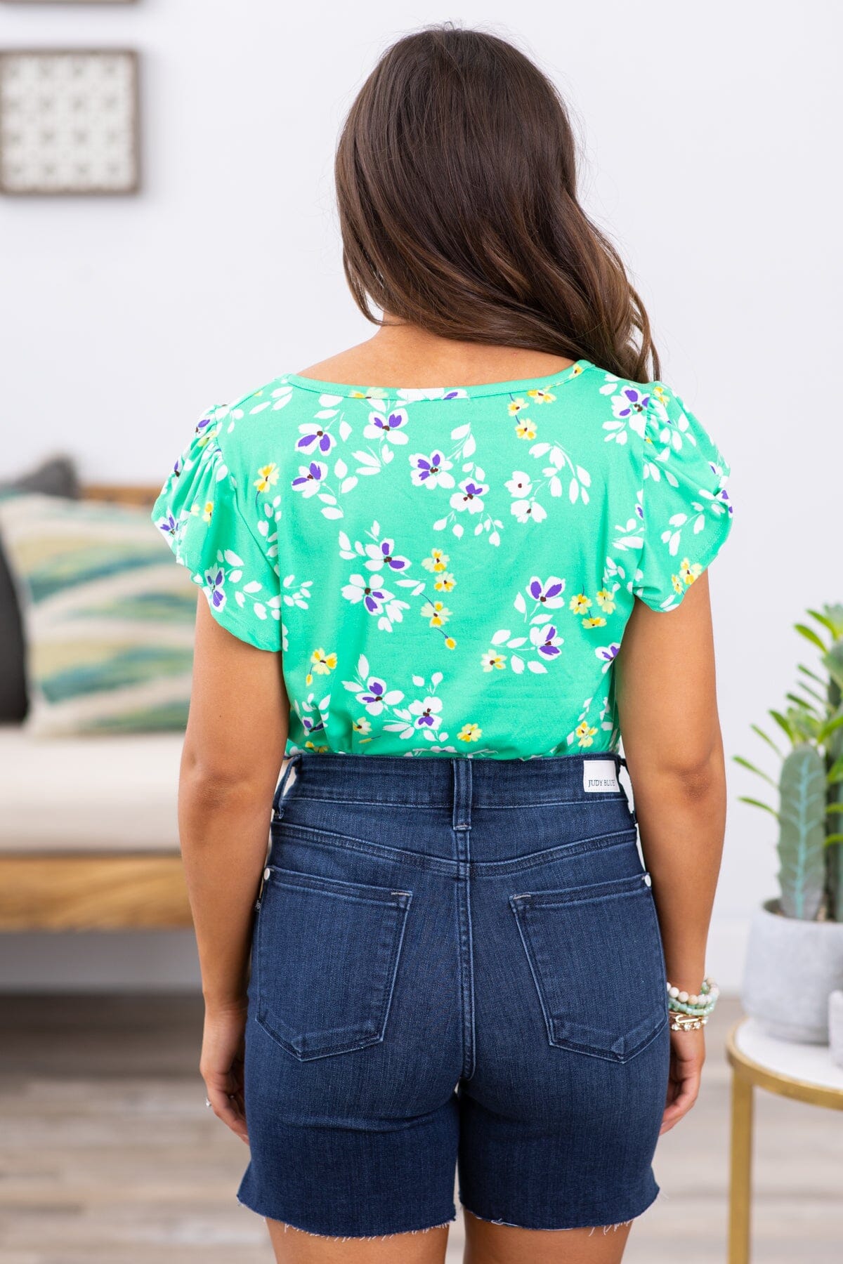 Jade and Purple Floral Cap Sleeve Top - Filly Flair