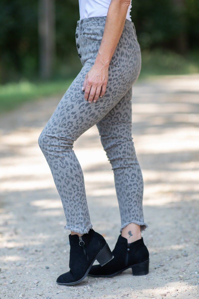 Grey Animal Print Ankle Length Skinny Jeans - Filly Flair