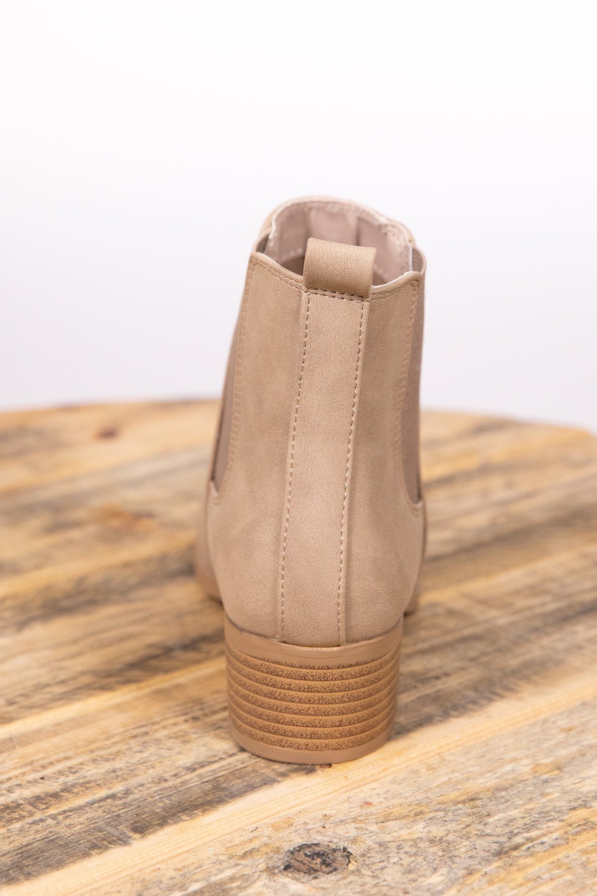 Taupe Elastic Side Pull On Booties - Filly Flair